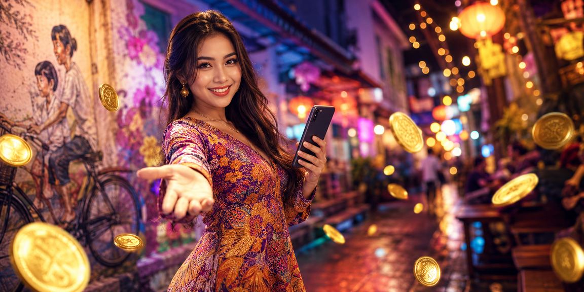 Pengguna melihat maklumat pertaruhan sukan di Pulau Pinang dengan motif batik Malaysia